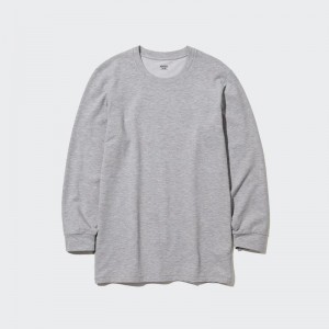 Uniqlo HEATTECH Extra Warm Cotton Crew Neck (Heather) Men T-Shirt Grey US | ZVPW-24816