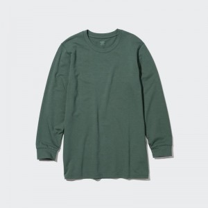 Uniqlo HEATTECH Extra Warm Cotton Crew Neck Men T-Shirt Olive US | CPIL-27916