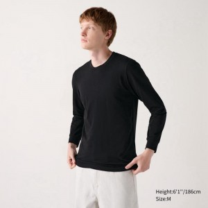 Uniqlo HEATTECH Extra Warm Cotton Crew Neck Men T-Shirt Black US | BDLS-01345