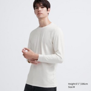 Uniqlo HEATTECH Extra Warm Cotton Crew Neck Men T-Shirt Off White US | WKTJ-25479