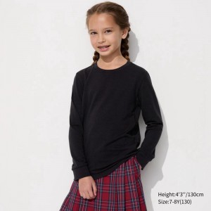 Uniqlo HEATTECH Extra Warm Cotton Crew Neck Kids' T-Shirt Black US | FELM-92480