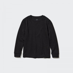 Uniqlo HEATTECH Extra Warm Cotton Crew Neck Kids' Long Sleeved Top Black US | TPXU-94218