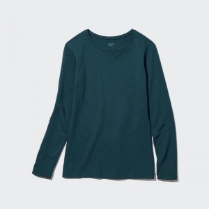 Uniqlo HEATTECH Extra Warm Cotton Crew Neck Women T-Shirts Dark Green US | ZCAF-81309