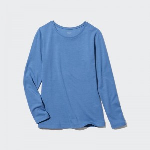 Uniqlo HEATTECH Extra Warm Cotton Crew Neck Women T-Shirts Blue US | DNQR-52076