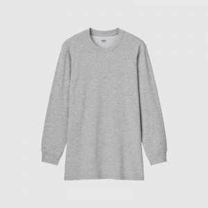 Uniqlo HEATTECH Extra Warm Cotton Heather Crew Neck Men T-Shirt Grey US | TAUF-74631