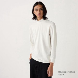 Uniqlo HEATTECH Extra Warm Cotton Mock Neck Men T-Shirt Off White US | GLQT-76109