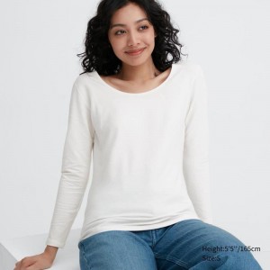 Uniqlo HEATTECH Extra Warm Cotton Scoop Neck Women T-Shirts Off White US | VJBS-69701