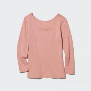 Uniqlo HEATTECH Extra Warm Cotton Scoop Neck Women T-Shirts Pink US | HCXL-67034