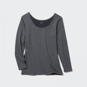 Uniqlo HEATTECH Extra Warm Cotton Scoop Neck Women T-Shirts Dark Grey US | DXPG-06235