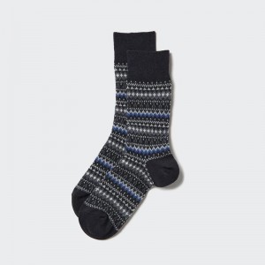 Uniqlo HEATTECH (Fair Isle) Men Socks Black US | KNHD-65041