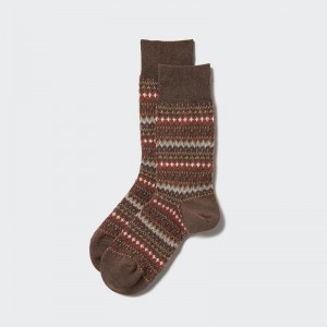 Uniqlo HEATTECH (Fair Isle) Men Socks Brown US | WJFV-41350