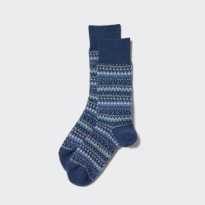 Uniqlo HEATTECH (Fair Isle) Men Socks Navy US | DLWP-62589