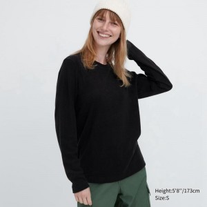 Uniqlo HEATTECH Fleece Crew Neck Women Long Sleeved Top Black US | GLVB-54761