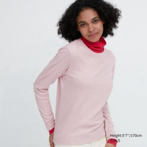 Uniqlo HEATTECH Fleece Crew Neck Women Long Sleeved Top Pink US | BZYN-12659