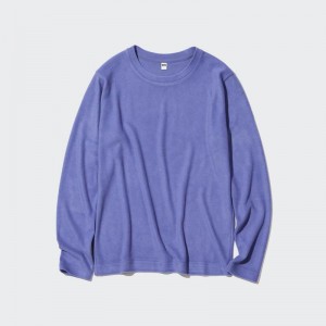 Uniqlo HEATTECH Fleece Crew Neck Women Long Sleeved Top Purple US | RNSX-50831