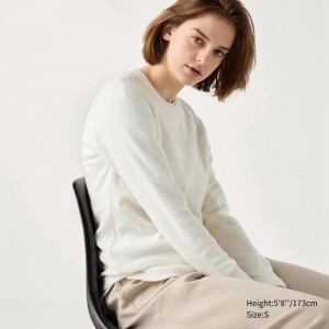 Uniqlo HEATTECH Fleece Crew Neck Women T-Shirts Off White US | XEDK-09821