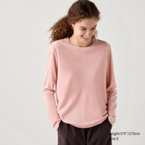 Uniqlo HEATTECH Fleece Crew Neck Women T-Shirts Pink US | LOVC-17823