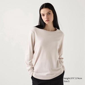 Uniqlo HEATTECH Fleece Crew Neck Women T-Shirts Natural US | NAOP-30518