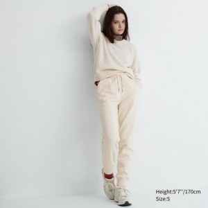 Uniqlo HEATTECH Fleece Lined Women Joggers Off White US | VOBR-10438