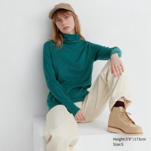 Uniqlo HEATTECH Fleece Women Turtleneck Tops Green US | UXCB-26051