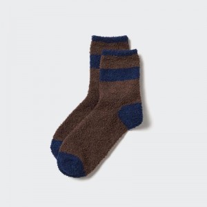 Uniqlo HEATTECH (Half Length, Fluffy) Men Socks Dark Brown US | YNBH-97510