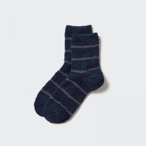 Uniqlo HEATTECH (Half Length, Fluffy) Men Socks Navy US | ZUIJ-73468