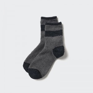 Uniqlo HEATTECH (Half Length, Fluffy) Men Socks Dark Grey US | EDJS-69071