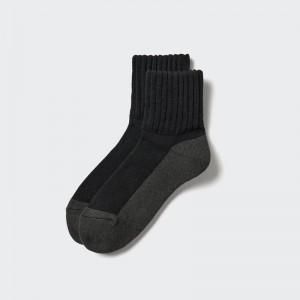 Uniqlo HEATTECH (Half Length, Pile, Soft Fit) Men Socks Black US | QPWR-95064