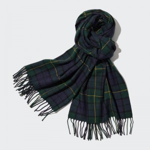 Uniqlo HEATTECH Patterned Men Scarf Dark Green US | PBMJ-15320