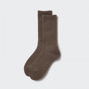 Uniqlo HEATTECH (Pile) Men Socks Brown US | MGUP-35291