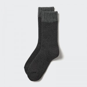 Uniqlo HEATTECH (Pile) Men Socks Dark Grey US | PLGV-72380