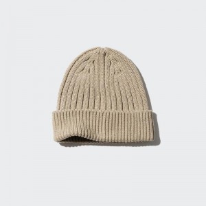 Uniqlo HEATTECH Ribbed Beanie Men Beanie Beige US | KFWL-84750