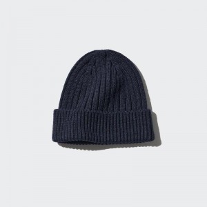 Uniqlo HEATTECH Ribbed Beanie Men Beanie Navy US | PBHK-32561