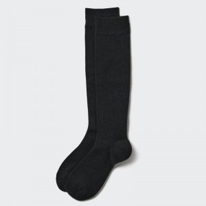 Uniqlo HEATTECH (Ribbed, Knee High) Men Socks Black US | KFLM-75649