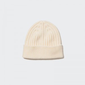 Uniqlo HEATTECH (Ribbed) Men Beanie Off White US | VQNC-18945