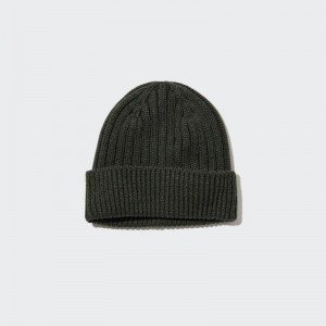 Uniqlo HEATTECH (Ribbed) Men Beanie Olive US | ZHPD-40192