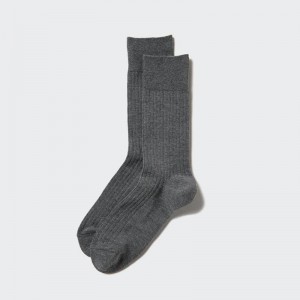 Uniqlo HEATTECH (Ribbed) Men Socks Dark Grey US | QVYB-73642