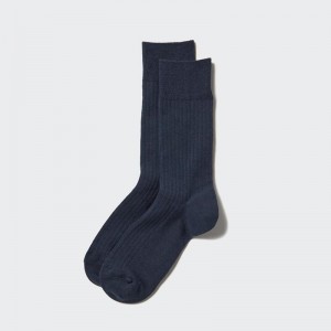 Uniqlo HEATTECH (Ribbed) Men Socks Navy US | MDQA-64901