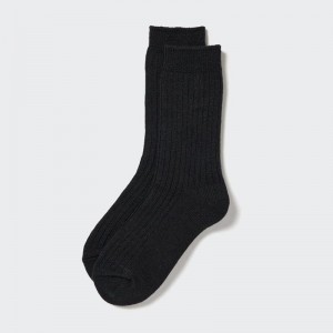 Uniqlo HEATTECH (Ribbed) Women Socks Tights Black US | AJBD-83429