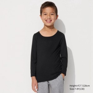 Uniqlo HEATTECH Scoop Neck Kids' Long Sleeved Top Black US | CYHK-60254