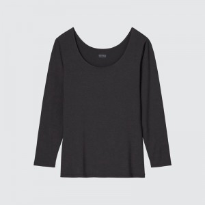 Uniqlo HEATTECH Scoop Neck Women T-Shirts Dark Grey US | SAQL-58273