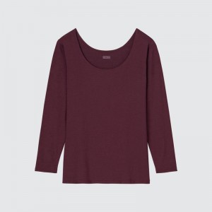 Uniqlo HEATTECH Scoop Neck Women T-Shirts Wine US | RWEI-69508