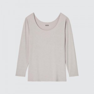 Uniqlo HEATTECH Scoop Neck Women T-Shirts Light Grey US | ODGT-78521