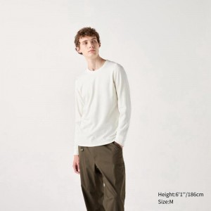 Uniqlo HEATTECH Ultra Warm Crew Neck Men T-Shirt Off White US | SEWU-27803