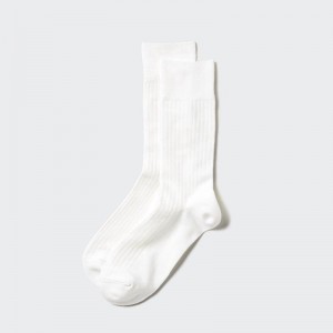 Uniqlo HEATTECH (Wide Ribbed) Men Socks Off White US | FLNO-13458