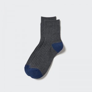 Uniqlo Half (Colour Block) Men Socks Dark Grey US | HDXS-05623