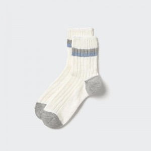 Uniqlo Half (Stripe, Slub) Men Socks Off White US | DWKJ-35294