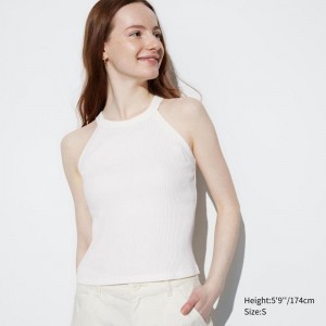 Uniqlo Halter Neck Ribbed Cropped Women Tank Tops White US | LHVO-87096