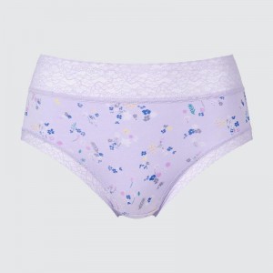 Uniqlo High Rise (Flowers) Women Briefs Purple US | MEKW-74253