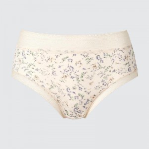 Uniqlo High Rise (Mini Flowers) Women Briefs Off White US | BQHT-43259